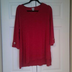 Chico's travelers top accent sleeve vneck tunic w side split size XL